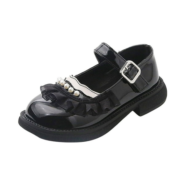 Otqutp Casual Flower Girls Dance Shoes Fashion Spring Summer Children Casual Shoes Girls Leather Shoes Dress Shoes Comfortable Pearl Lace Buckle Solid Color