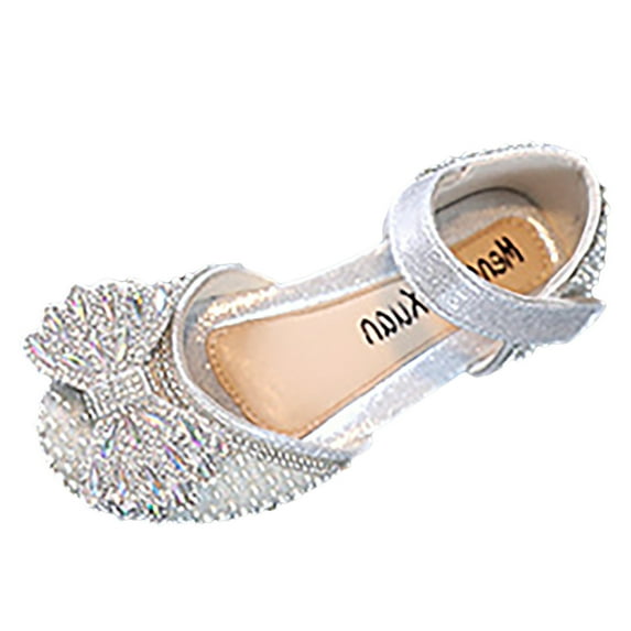 Otqutp Casual Shoes for Flower Girls Fashion Spring and Summer Girls Dance Shoes Princess Dress Performance Shoes Pearl Rhinestone Bow Hook Loop Elegant Comfortable Shoes