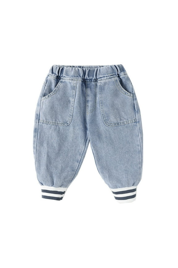 Casual Trousers for Children Toddler Kids Baby Boys Girls Patchwork Striped Jeans Pants 6M to 4 Years Summer Trousers