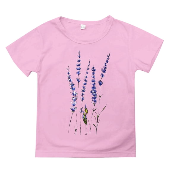 Otqutp Chidren Fashion T-Shirt Cute Letter Flower Print Neutral Children's Pullover Round Neck Short Sleeve T Shirt Medium Cartoon Top for Children