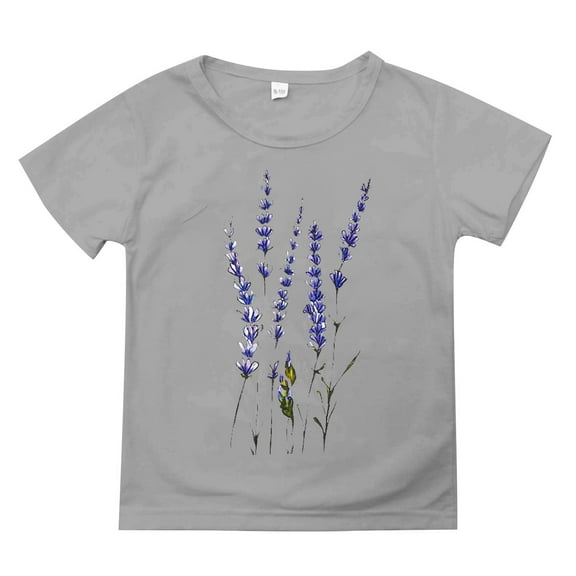 Otqutp Chidren Fashion T-Shirt Cute Letter Flower Print Neutral Children's Pullover Round Neck Short Sleeve T Shirt Medium Cartoon Top for Children