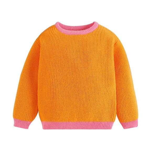 Otqutp Child Autumn Tops Children's Autumn Baby Color Contrast Sweater Fashionable Children's Round Neck Knit Sweaters 1 to 5 Years