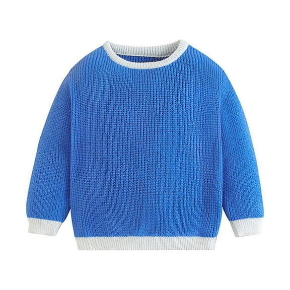 Otqutp Child Autumn Tops Children's Autumn Baby Color Contrast Sweater Fashionable Children's Round Neck Knit Sweaters 1 to 5 Years