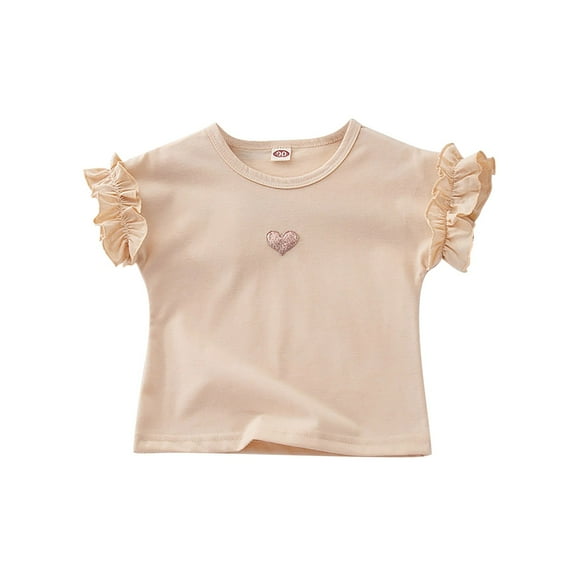 Otqutp Child Autumn Tops Toddler Kids Baby Girls Summer Casual Short Sleeves Embroidered T Shirt Casual Crew Neck Tops for 6M to 6 Years