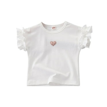 Otqutp Child Autumn Tops Toddler Kids Baby Girls Summer Casual Short Sleeves Embroidered T Shirt Casual Crew Neck Tops for 6M to 6 Years