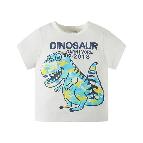 Otqutp Child Patchwork Tops Toddler Kids Baby Boys Summer Cartoon Cute And Camouflage Dinosaur Short Sleeve Crewneck T Shirts Tops Tee Yellow And White Optional