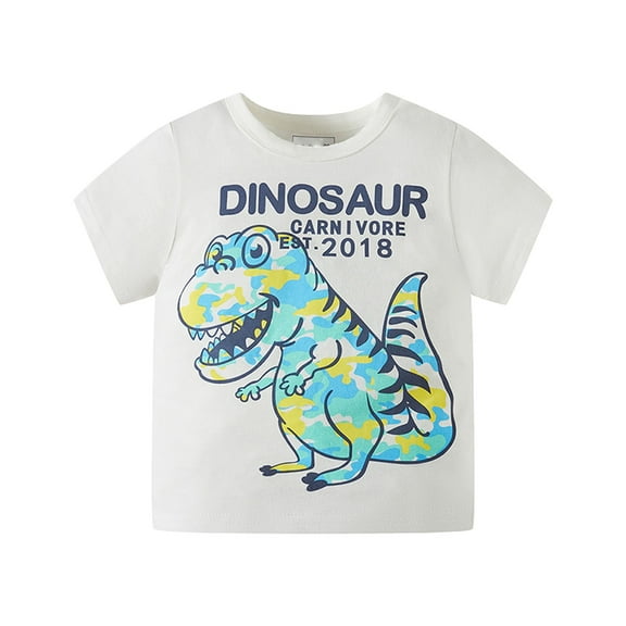 Otqutp Child Patchwork Tops Toddler Kids Baby Boys Summer Cartoon Cute And Camouflage Dinosaur Short Sleeve Crewneck T Shirts Tops Tee Yellow And White Optional