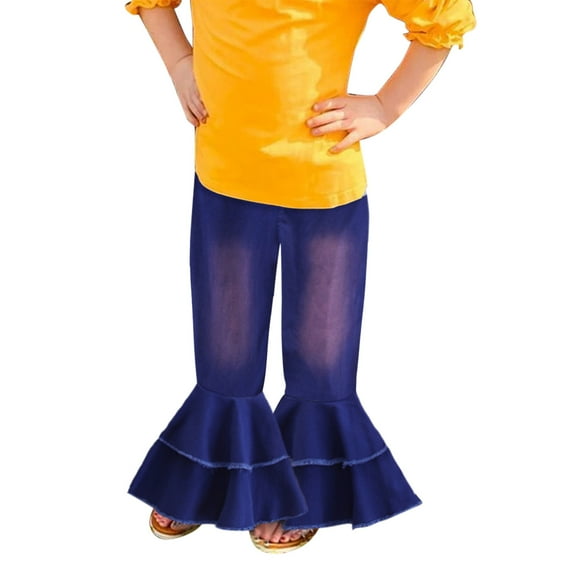 Otqutp Children Beach Joggers Toddler Denim Bell Bottom Pants Baby Girls Trousers Ruffle Flare Jeans for Kids 1 to 6Years