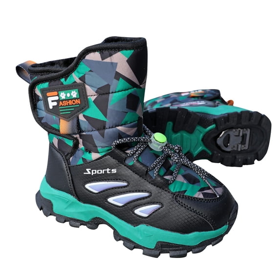 Otqutp Children Boots Snow Boots Girls Boys Outdoor Boots Warm Boots with Cotton Snow Boots Winter Windproof Slip Resistant Cold Weather Shoes(Green,4.5-5Years)