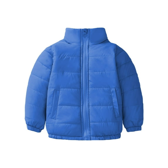 Otqutp Children Boys and Girls Fall and Winter Zipper Coat with Pocket Thin Lightweight Multi Color Belt Pockets Collar Cotton Padded Jacket(Blue,5-6 Years)