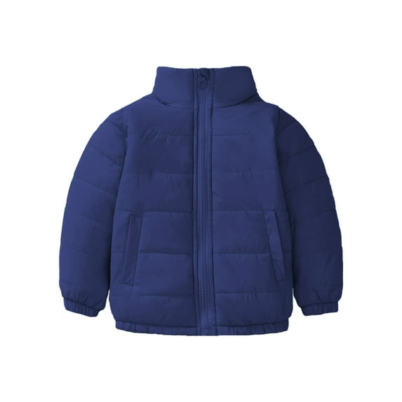 Otqutp Children Boys and Girls Fall and Winter Zipper Coat with Pocket Thin Lightweight Multi Color Belt Pockets Collar Cotton Padded Jacket(Navy,8-9 Years)