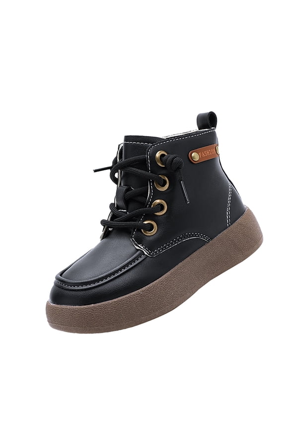 Little Boys Soft Sole Sneakers Fashion Fall and Winter Children's Flat Non Slip Boots Side Zipper Comfortable Boots 3-11 Years(Black,6-7 Years)