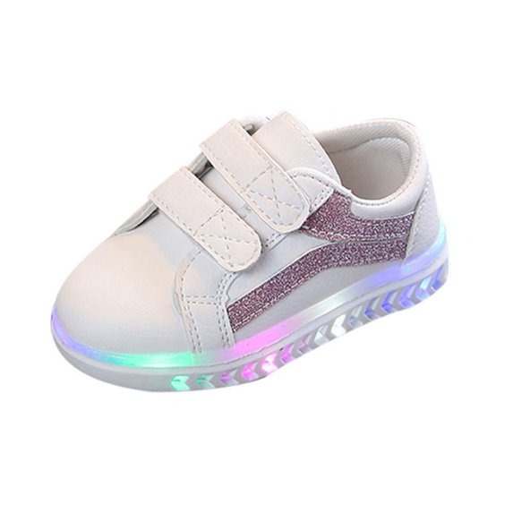 Otqutp Children Breathable Sneakers Kid Baby Girls Boys Striped Bling Flat Led Luminous Sport Shoes Nonslip Sneakers for 1 to 6Years