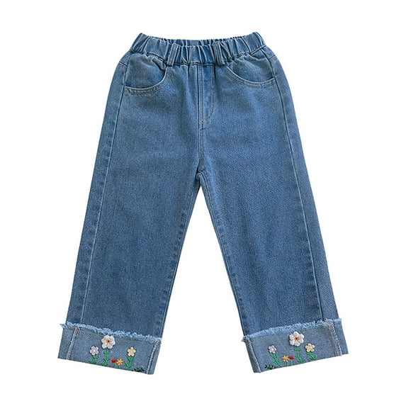 Otqutp Children Casual Trousers Kids Toddler Baby Floral Embroidery Pattern Solid Spring Summer Jeans Cute Pants For Little Girls