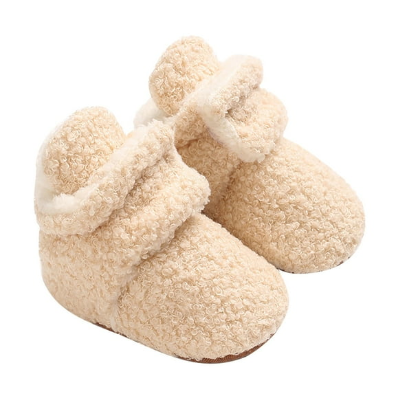 Otqutp Round Toe Boots for Toddler Baby Snow Shoes Prewalker Boots Booties Toddler Soft First Girls Warming Boys Baby Shoes 0-9 Months(Beige,0-3 Months)