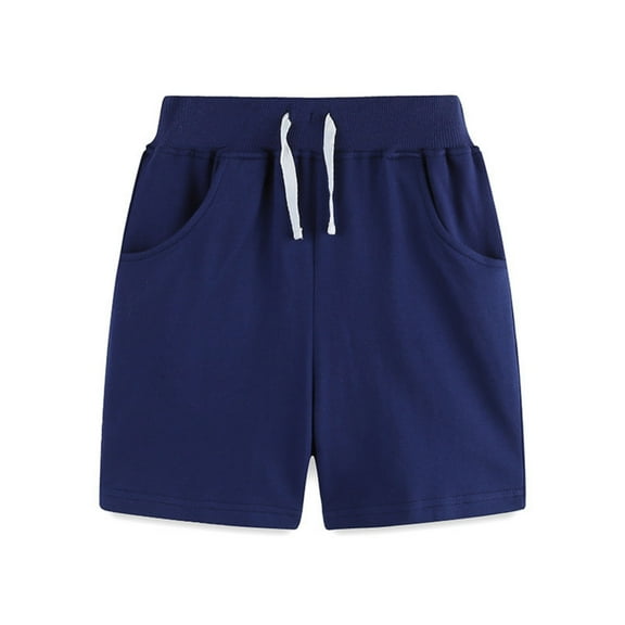 Otqutp Children Classic Fit Elastic Waist Shorts with Pockets Summer Toddler Boys Shorts Drawstring Solid Color Shorts Casual Fashion Outwear(Dark Blue-3,7 Years)