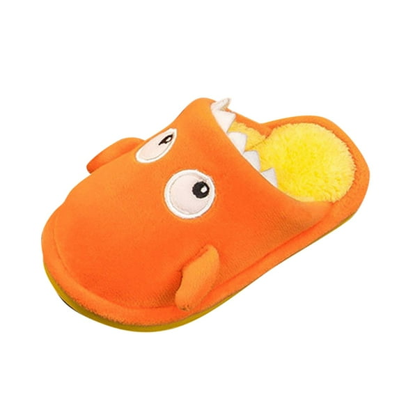 Otqutp Children Comfortable Slippers Fashion Cute Autumn and Winter Boys and Girls Slippers Flat Bottom Lightweight Soft and Comfortable Warm Solid Color Cute Monster(Orange,18-24 Months)