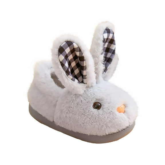 Otqutp Children Cute Slippers Toddler Cute Autumn Winter Girls Slippers Flat Bottom Soft Warm and Comfortable Solid Color Cute Bunny Shape Shoes(Gray,7-8 Years)