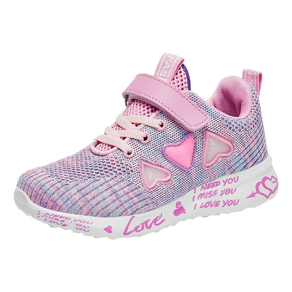 Otqutp Children Cute&nbsp;Shoes Kids Sports Shoes Spring/Summer Colorful Mesh Heart Shaped Pattern Letter Printed Casual Shoes Party Birthday School