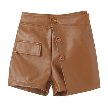 Otqutp Children Elastic Waist Trousers Kids Toddler Child Baby Girls Patchwork PU Leather Shorts Spring Summer Pants