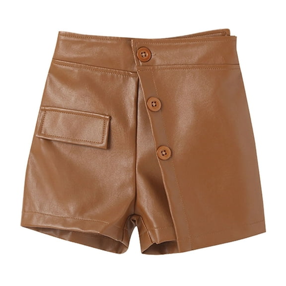 Otqutp Children Elastic Waist Trousers Kids Toddler Child Baby Girls Patchwork PU Leather Shorts Spring Summer Pants