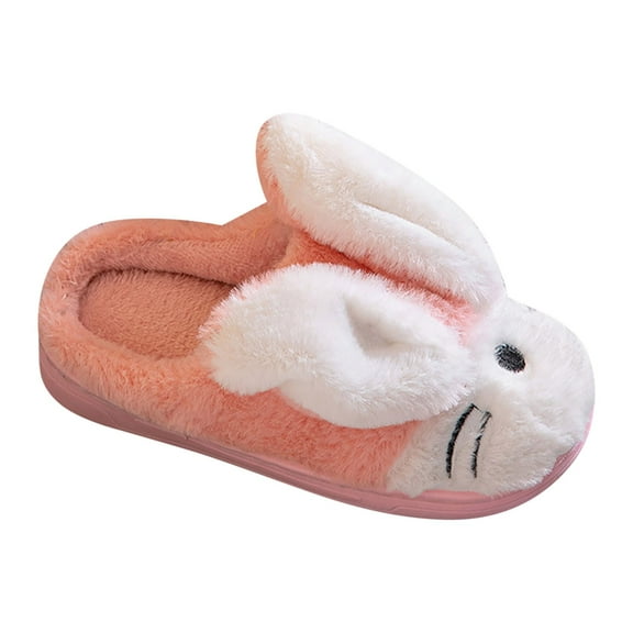 Otqutp Children First Walking Shoes Toddler Kids Children's Boys Girls Cute Print Bunny Print Furry Shoes Indoor Home Warm Slippers Autumn Winter Warm (Pink,11-11.5 Years)