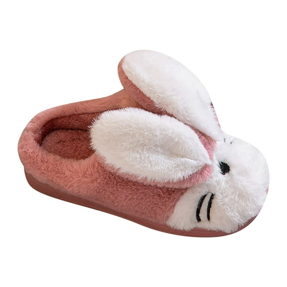 Otqutp Children First Walking Shoes Toddler Kids Children's Boys Girls Cute Print Bunny Print Furry Shoes Indoor Home Warm Slippers Autumn Winter Warm (Red,11-11.5 Years)
