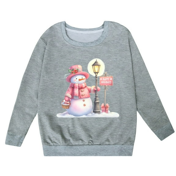Otqutp Children Girls Fall and Winter Soft Pullover Tops Christmas Snowman Happy Holidys Printed Sweatshirt Casual Loose Sweater 1-12 Years(Grey,12-18 Months)