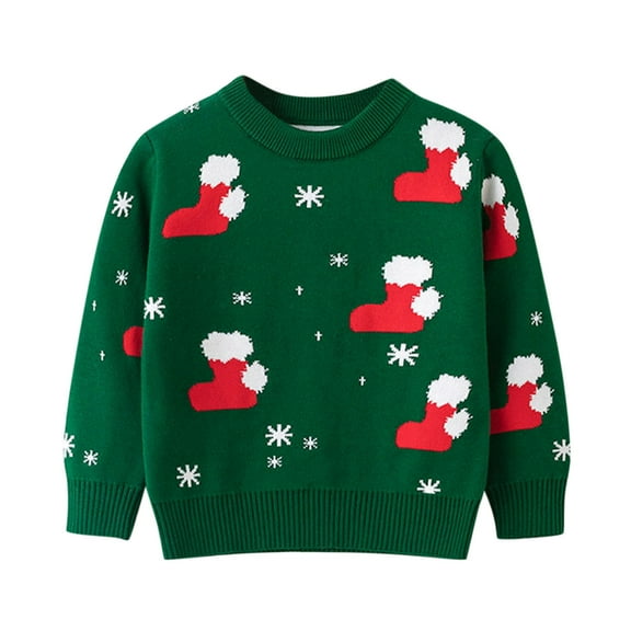 Otqutp Children Girls Knitted Coat Toddler Boys Girls Christmas Fashion Sweater Long Sleeve Warm Knitted Pullover Knitwear Tops Fall Winter Clothes(Green,5-6 Years)