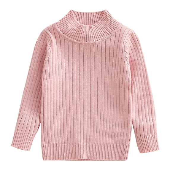 Otqutp Children Girls Knitted Outwear Toddler Baby Girl Boy Knit Sweater Round Neck Long Sleeve Pullover Sweatshirt Fall Winter Pullover Warm Tops(Pink,18-24 Months)
