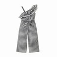 thumbnail image 1 of Otqutp Children Girls' Running Joggers Slant Shoulder Suspenders Plaid Jumpsuit With Belt Pants 1 to 7Years Girls Rompers, 1 of 7