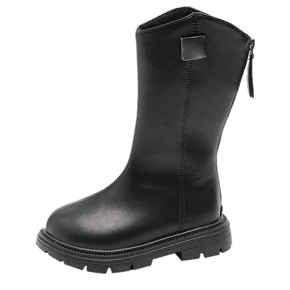 Otqutp Children Girls Winter Snow Boots Bowknot First Shoes Buckle Strap Toddler Soft Thick Bottom Breathable Princess Shoes Anti-Slip Outdoor Shoes (Black,5-5.5Years)
