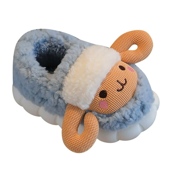 Otqutp Children Indoor Slippers Little/big Kids Boys Girls Cute Cute Plush Slippers Indoor Home Warm Baby Anti Slip Close Toe Flock Shoes Autumn Winter Warm (Blue,7-8 Years)