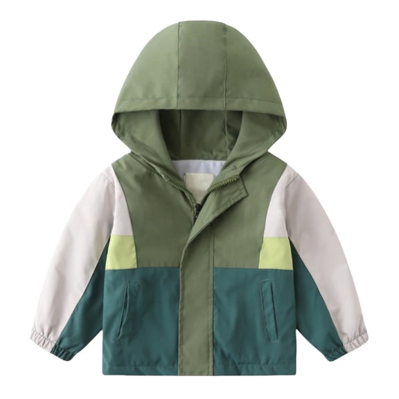 Otqutp Children Jackets Boys' Fall Thickened Fashion Color Blocking Zipper Rushing Top Jacket Children Long Sleeve Lightweight Outwear(Green,12-18 Months)