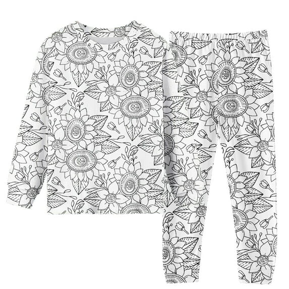 Otqutp Children Kids DIY Hand Painted Long Sleeve Homewear Set Pajama Sets for Boy and Girl Cute Funny Black White 2 Piece Outfits(A-Dark Gray,7-8 Years)