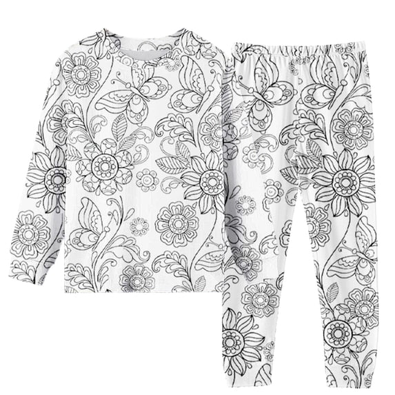 Otqutp Children Kids DIY Hand Painted Long Sleeve Homewear Set Pajama Sets for Boy and Girl Cute Funny Black White 2 Piece Outfits(A-Grey,6-7 Years)