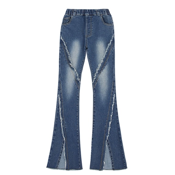Otqutp Children Lightweight Pants Toddler Girls Summer Strap Jeans Elastic High Waist Slim Flare Pants Fashion Trousers