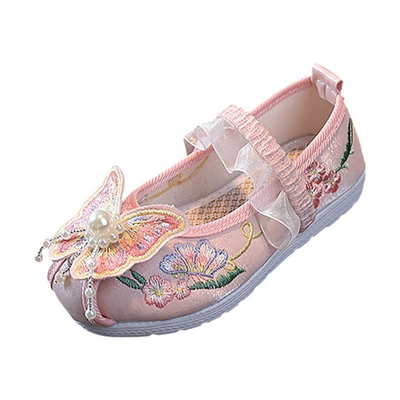 Otqutp Children Lightweight Shoes Girls Flat Bottomed Embroidered Sandals Fashionable Antique Children Performance Children Embroidered Sandals