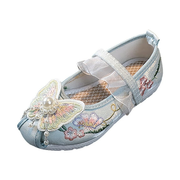 Otqutp Children Lightweight Shoes Girls Flat Bottomed Embroidered Sandals Fashionable Antique Children Performance Children Embroidered Sandals