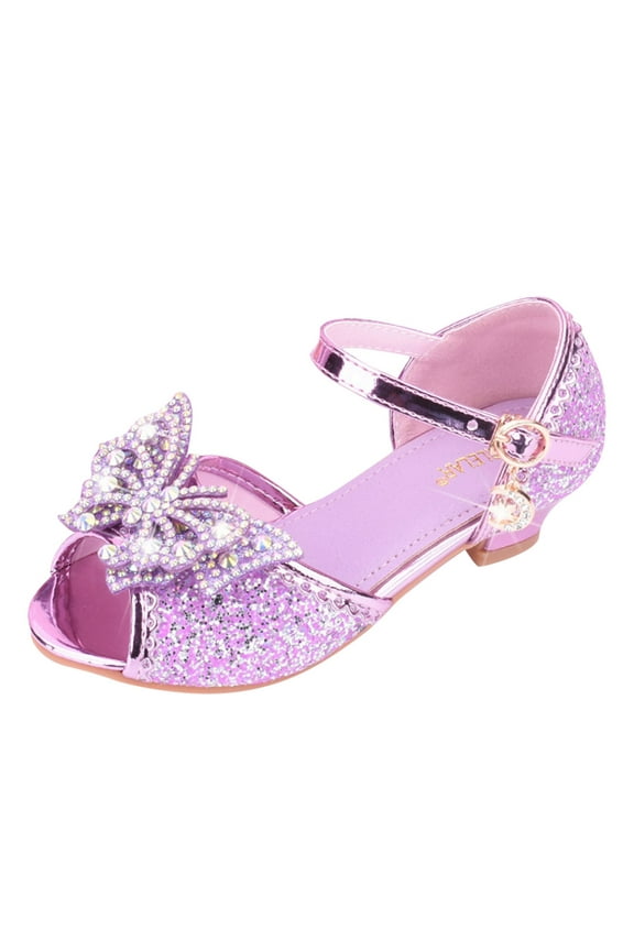 Baby Girls Bow Sequins Pearl Princess Sandals Open Toe High Heels Glitter Ankle Dress Shoes Toddler Summer Outdoor Strap