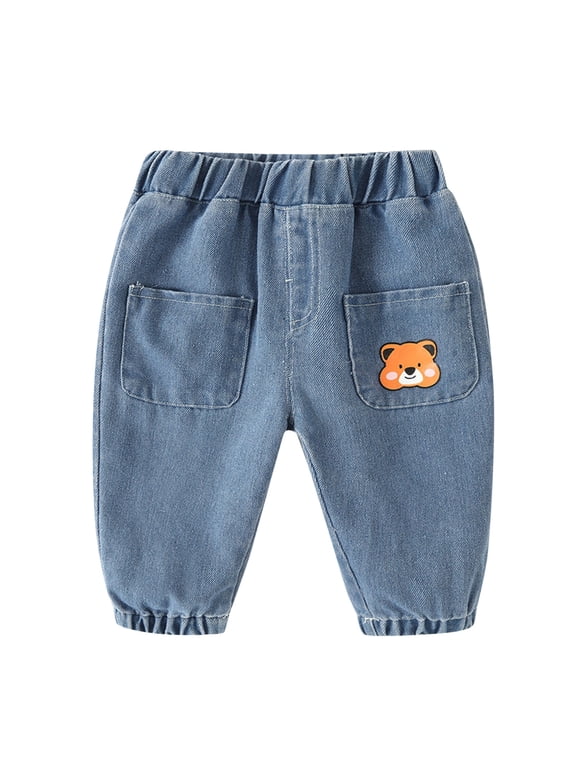 Children Running Pants Kids Toddler Baby Boys Girls Cute Cartoon Animals Print Jeans Pants 6M to 4 Years Trousers