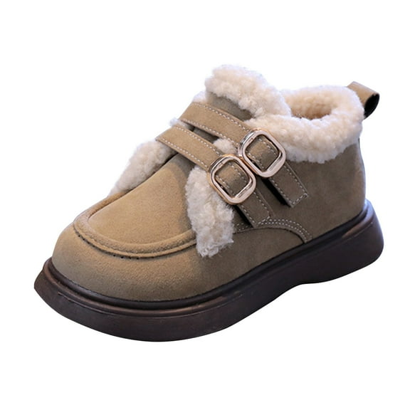 Otqutp Children Round Toe Shoes Fashion Big Kids Winter Water Proof Flat Keep Warm Snow Boots Non-Slip Comfortable Shoes for Children Girls(Gold,7-8 Years)