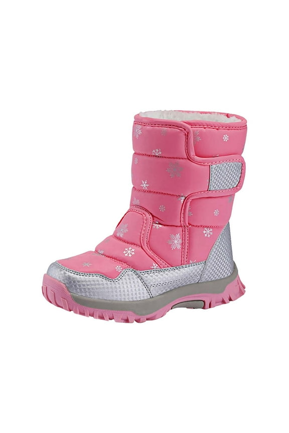 Children Round Toe Shoes Girls Boys Snow Boots Outdoor Warm Comfortable Non Slip Mid Calf Padded Small Big Kids Winter Shoes(Pink,5-5.5 Years)