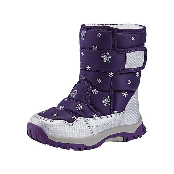 Otqutp Children Round Toe Shoes Girls Boys Snow Boots Outdoor Warm Comfortable Non Slip Mid Calf Padded Small Big Kids Winter Shoes(Purple,4-4.5 Years)