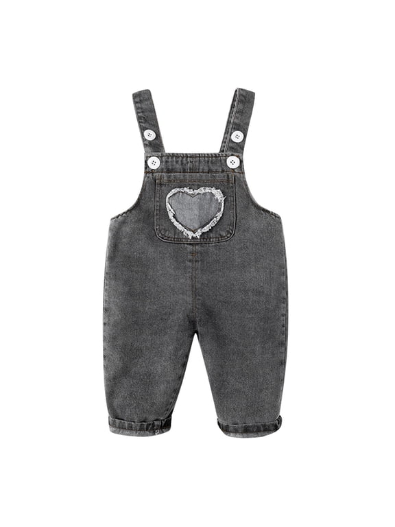 Children Running Pants Toddler Kids Baby Boys Girls Denim Patchwork Overalls Suspender Pants Elastic Waist Trousers