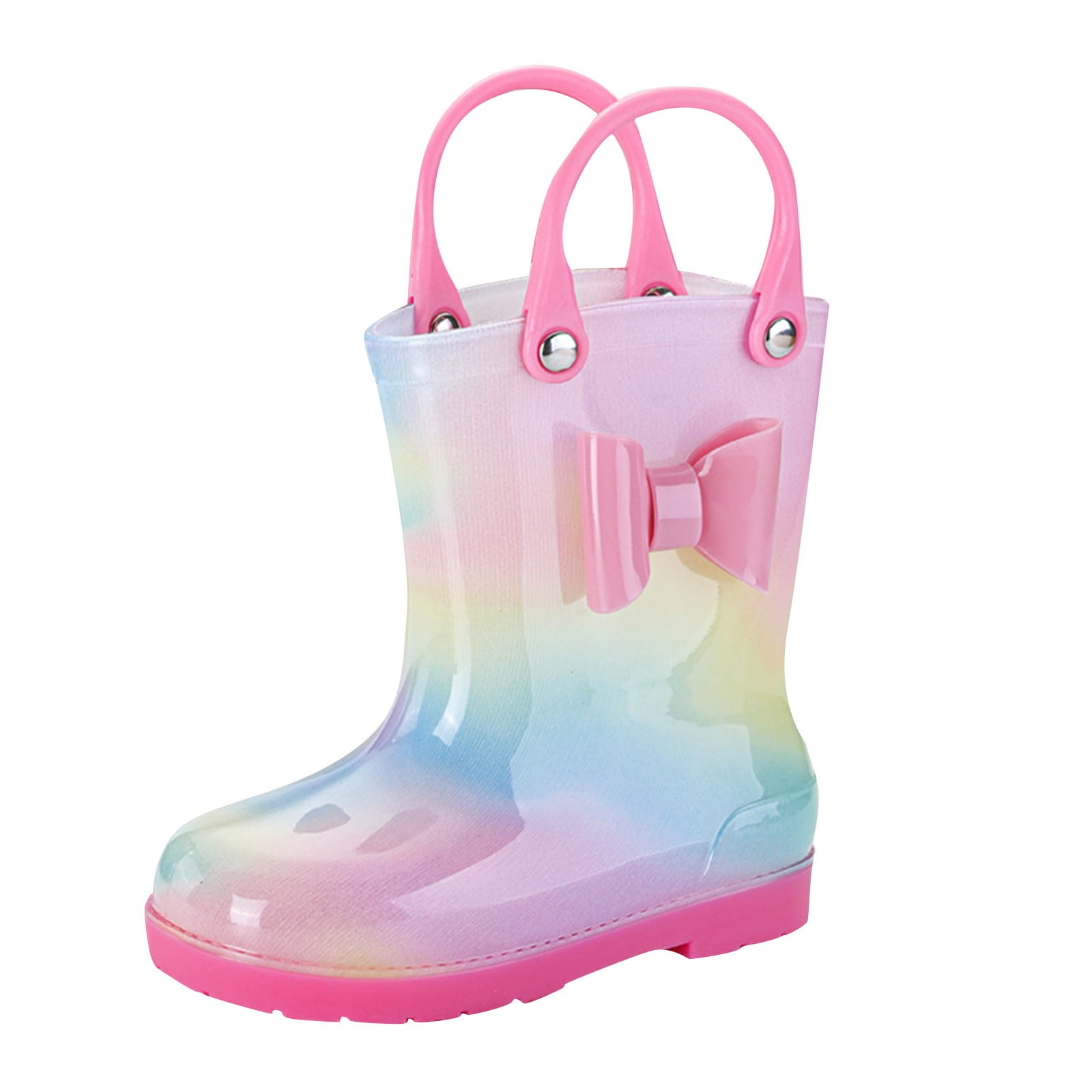Otqutp Children Shoes Rain Boots Bowknot Colourful WaterproofKids Rain Boots Boys Girls Rubber Boots with Handles