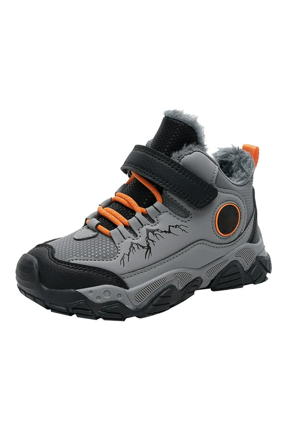 Children Sneakers Children's Winter Shoes Outdoor Winter Warm Lined Non Slip Lightweight Winter Boots Running Shoes Boys Girls Hiking Boots(Gray,10.5-11 Years)