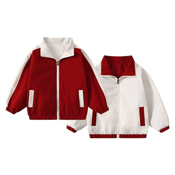 Otqutp Children Snow Wear Windproof Boys Girls 2024 Design Sense Of Reversible Jacket Long Sleeve Coat with Pockets Kids School Coat(Red,7-8 Years)