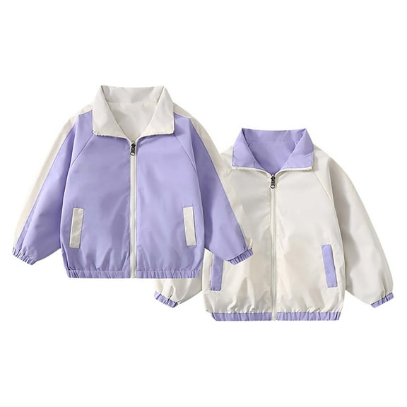 Otqutp Children Snow Wear Windproof Boys Girls 2024 Design Sense Of Reversible Jacket Long Sleeve Coat with Pockets Kids School Coat(Purple,5-6 Years)