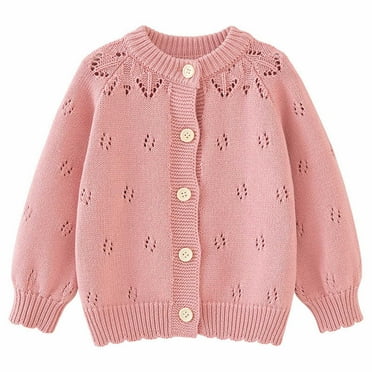 Otqutp Children Snow Wear Windproof Toddler Girls Sweater Cardigan Solid Hollow Long Sleeve Knitted Coat for Party Birthday School(Red,4-5 Years)